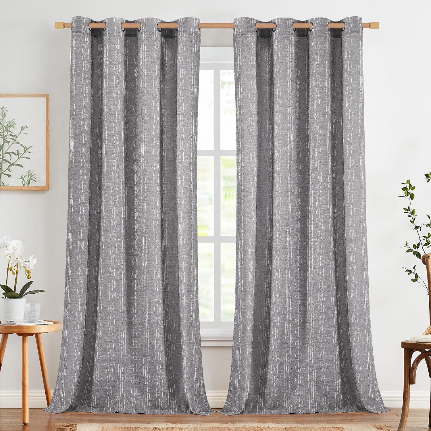 Boho Curtains for Living Room - Linen Blend Drapes 108 Inch