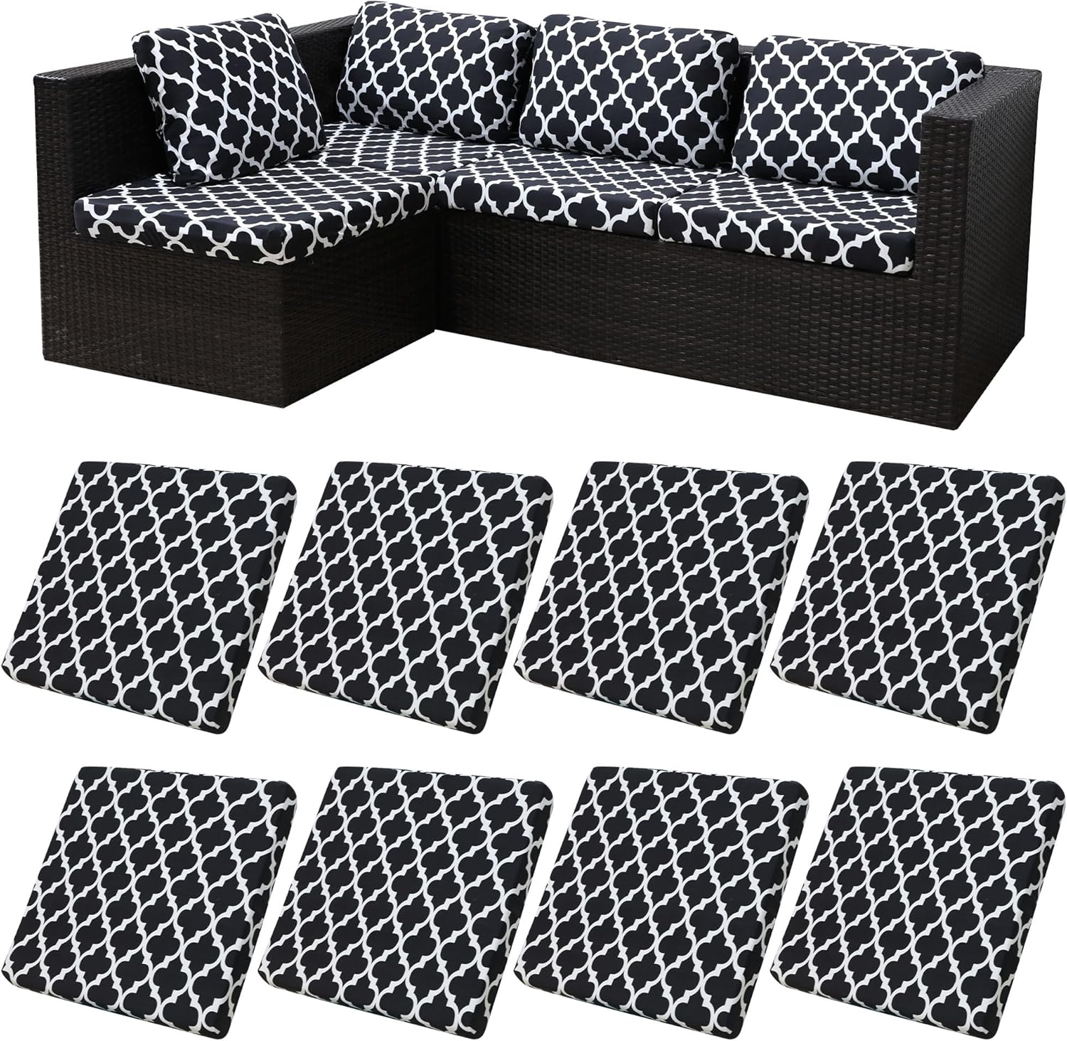 8Pcs Stretch Patio Cushion Covers for Outdoor Furniture Protection