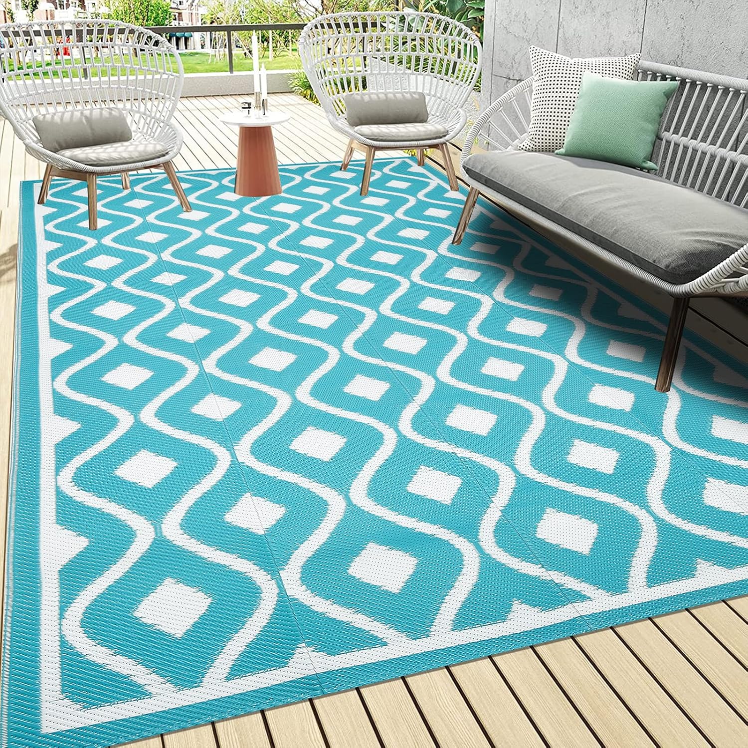 Pauwer Waterproof Outdoor Rug 6x9 for Patio and Camping Use