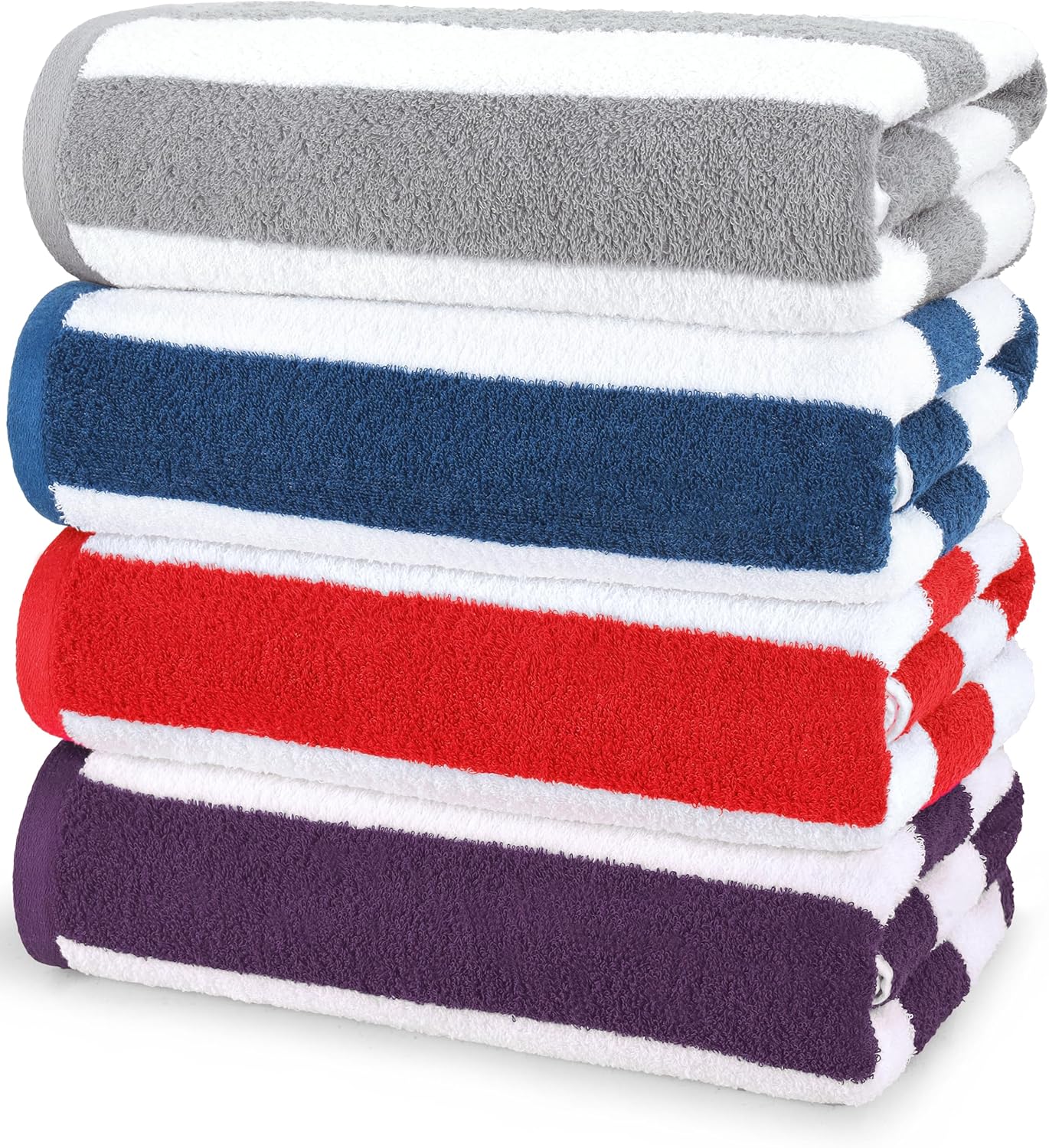 Oversized Cabana Stripe Beach Towels - 100% Cotton 4 Pack