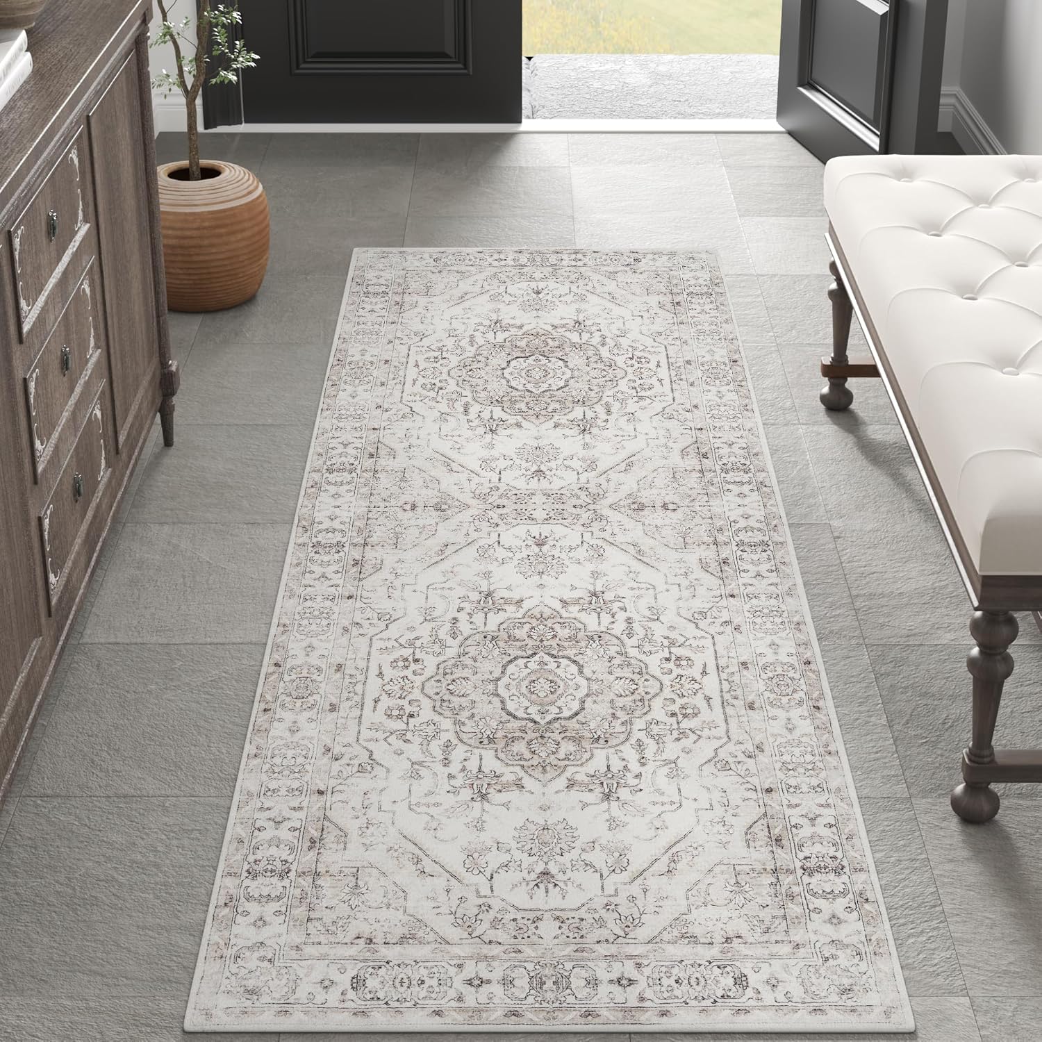 Vintage Floral Runner Rug 2x5 for Kitchen and Hallway Decor