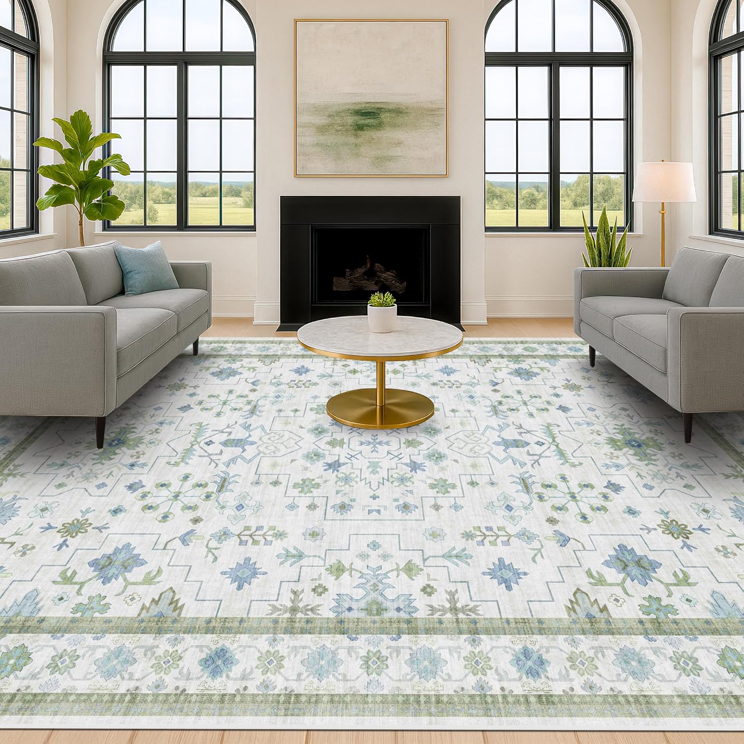 Green Area Rugs 9x12 for Living Room - Washable & Non Slip