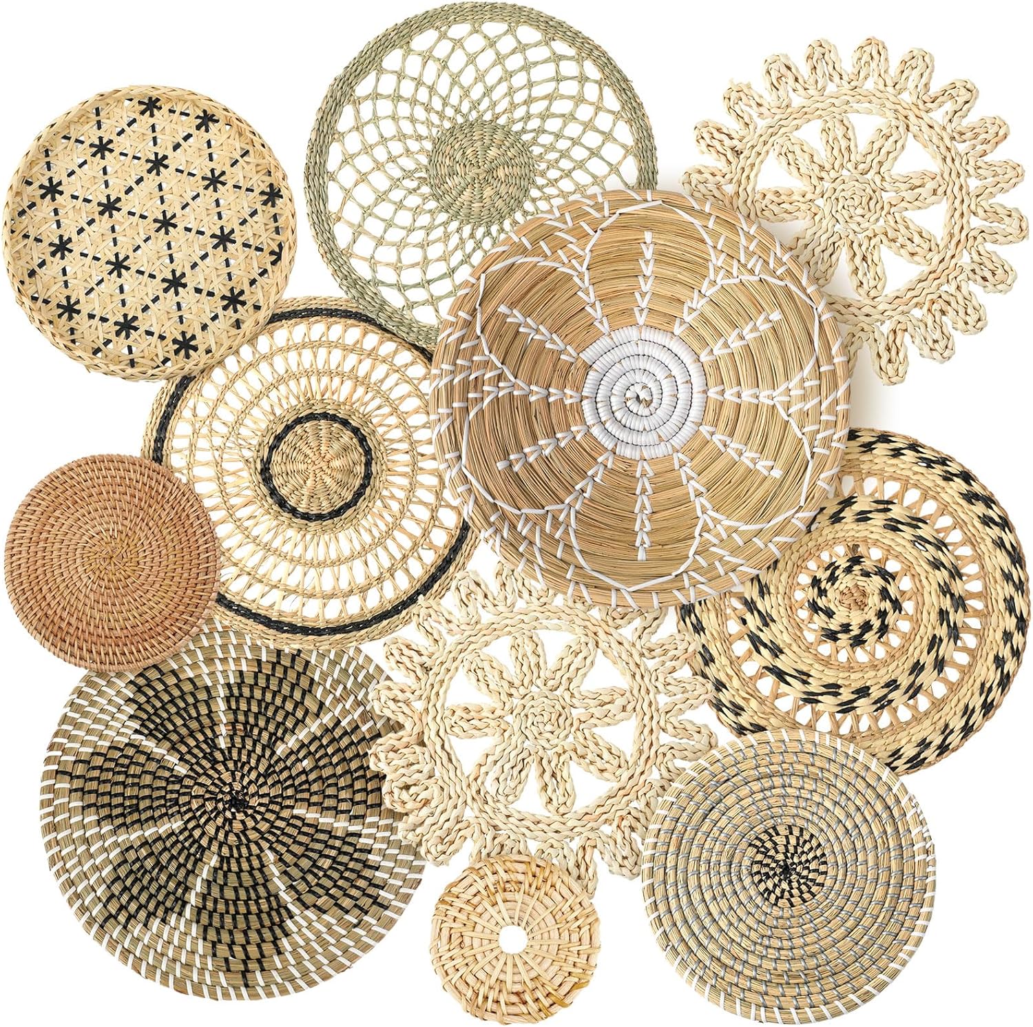 Boho Wall Basket Decor Set - 11 Pcs Handmade Woven Baskets