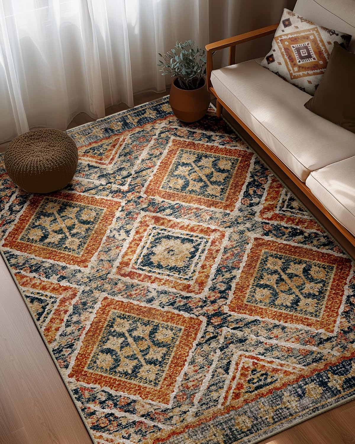 Area Rug 6x9 Machine Washable Non-Slip Tribal Print Pattern