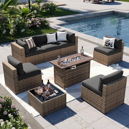 Aoxun 8-Piece Outdoor Patio Furniture Set with Firepit Table