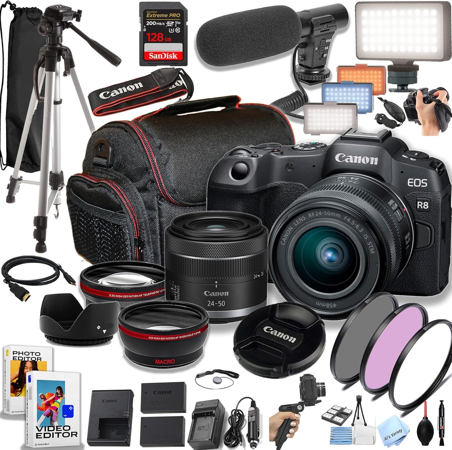 Canon EOS R8 Mirrorless Camera Bundle with 24-50mm Lens and More