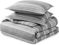 Duvet Cover Queen Size Stripe Heathered Charcoal - Super Soft