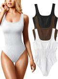 OQQ Women's 3 Piece Ribbed Square Neck Bodysuits - Soft Stretchy