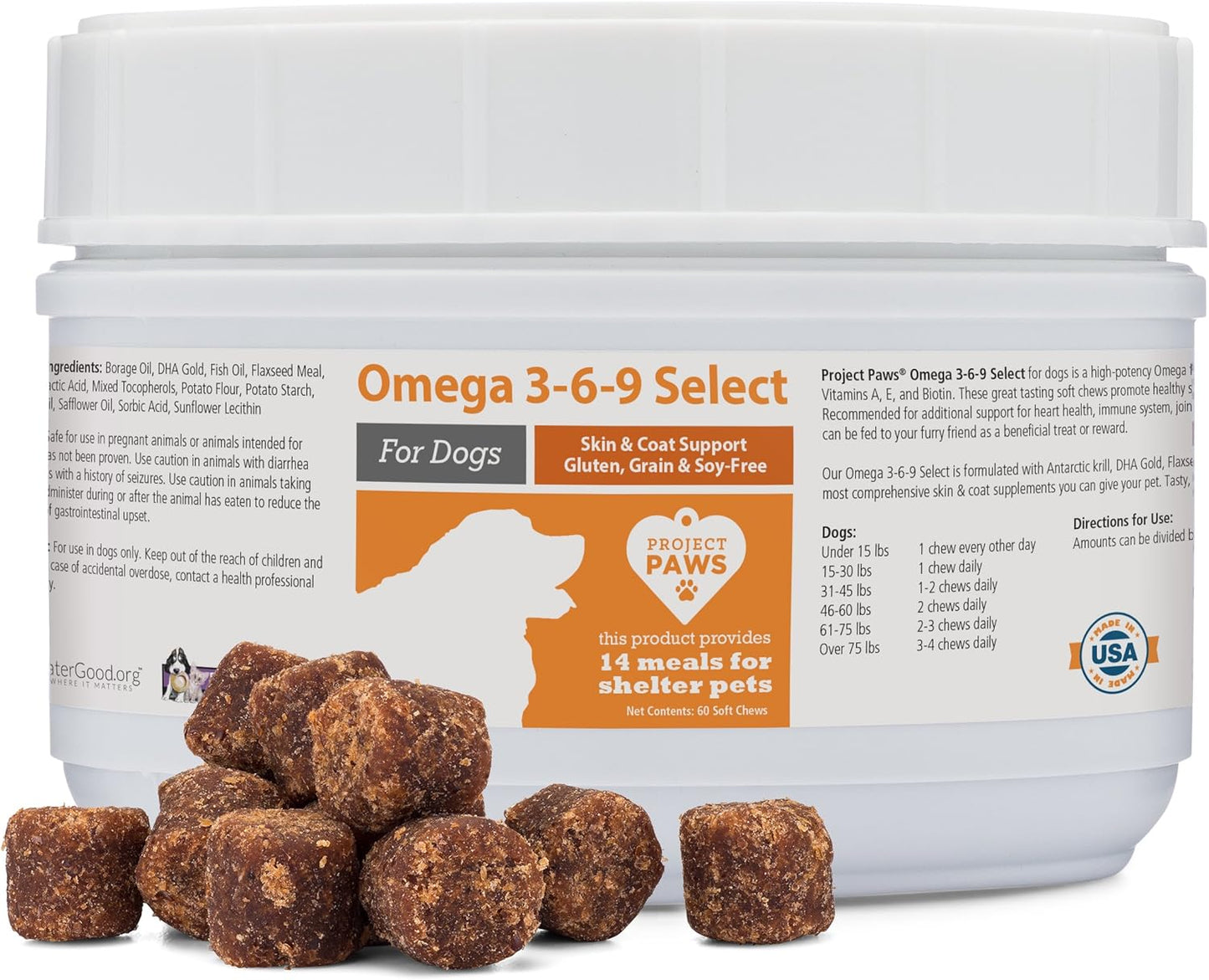 Project Paws Omega 3-6-9 Fish Oil for Dogs - 60 Count Chews