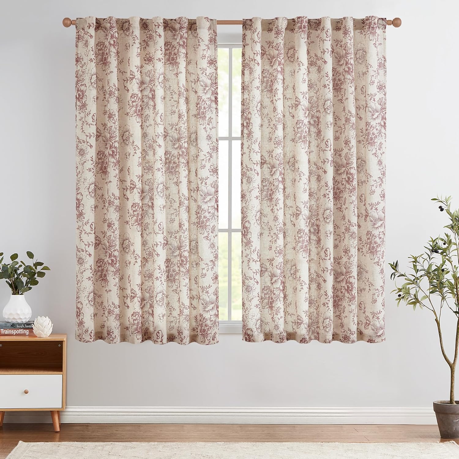 Floral Linen Blend Curtains for Living Room and Bedroom Decor
