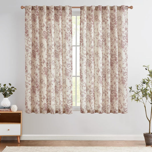 Floral Linen Blend Curtains for Living Room and Bedroom Decor