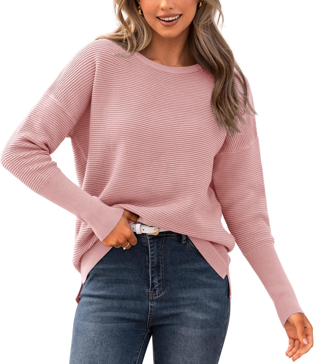 BTFBM Fall Sweaters for Women - Cozy Long Sleeve Pullover Tops