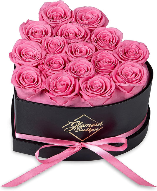 Glamour Boutique 16 Flower Heart Shape Box - Preserved Roses Gift