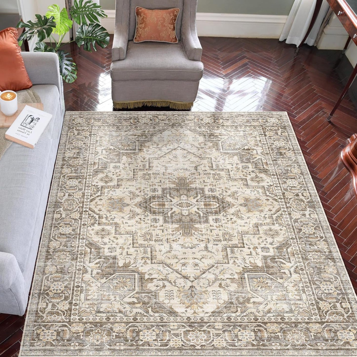 Vintage Area Rug 5x7 for Living Room, Washable and Safe