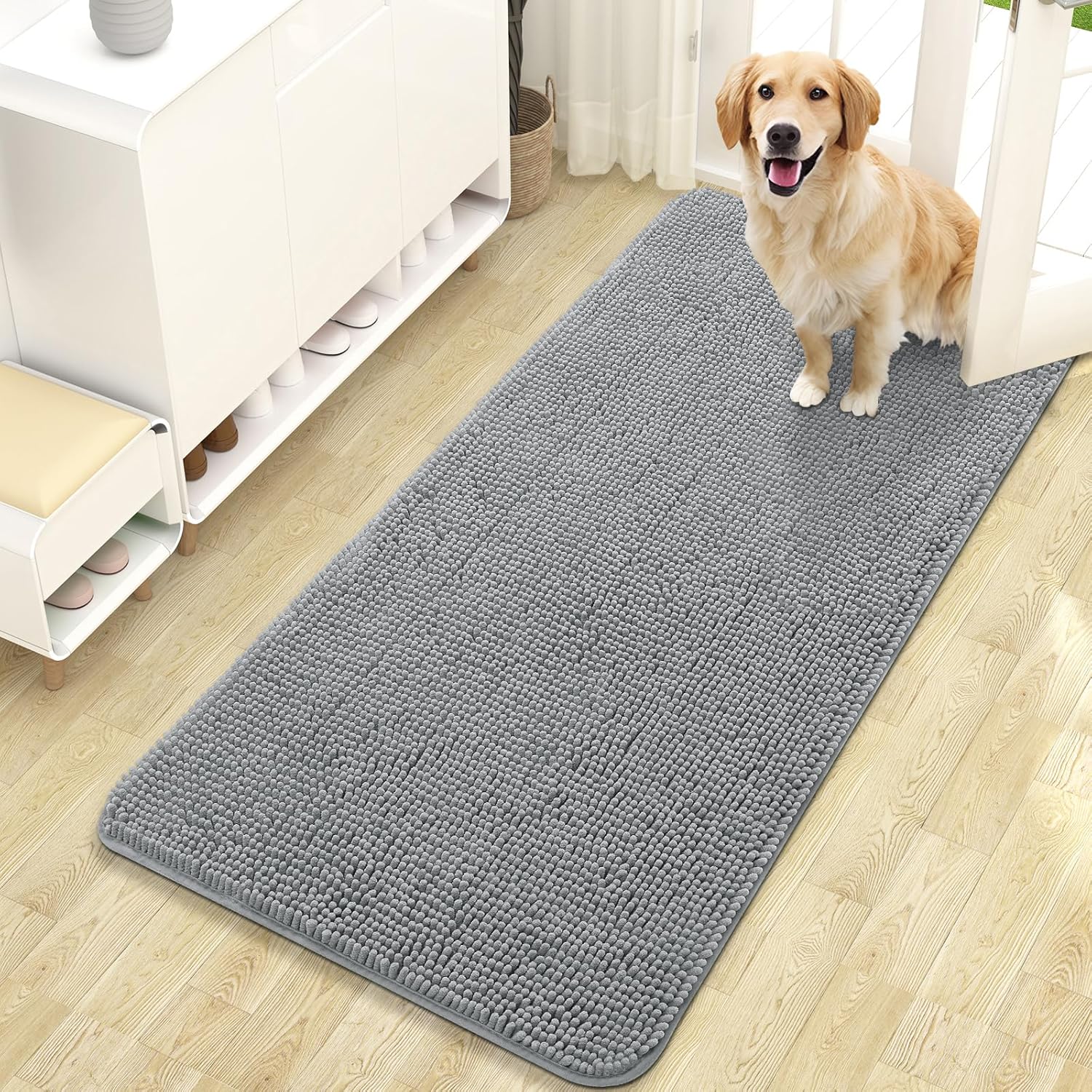 OLANLY Dog Door Mat for Muddy Paws - Absorbent Chenille Mat