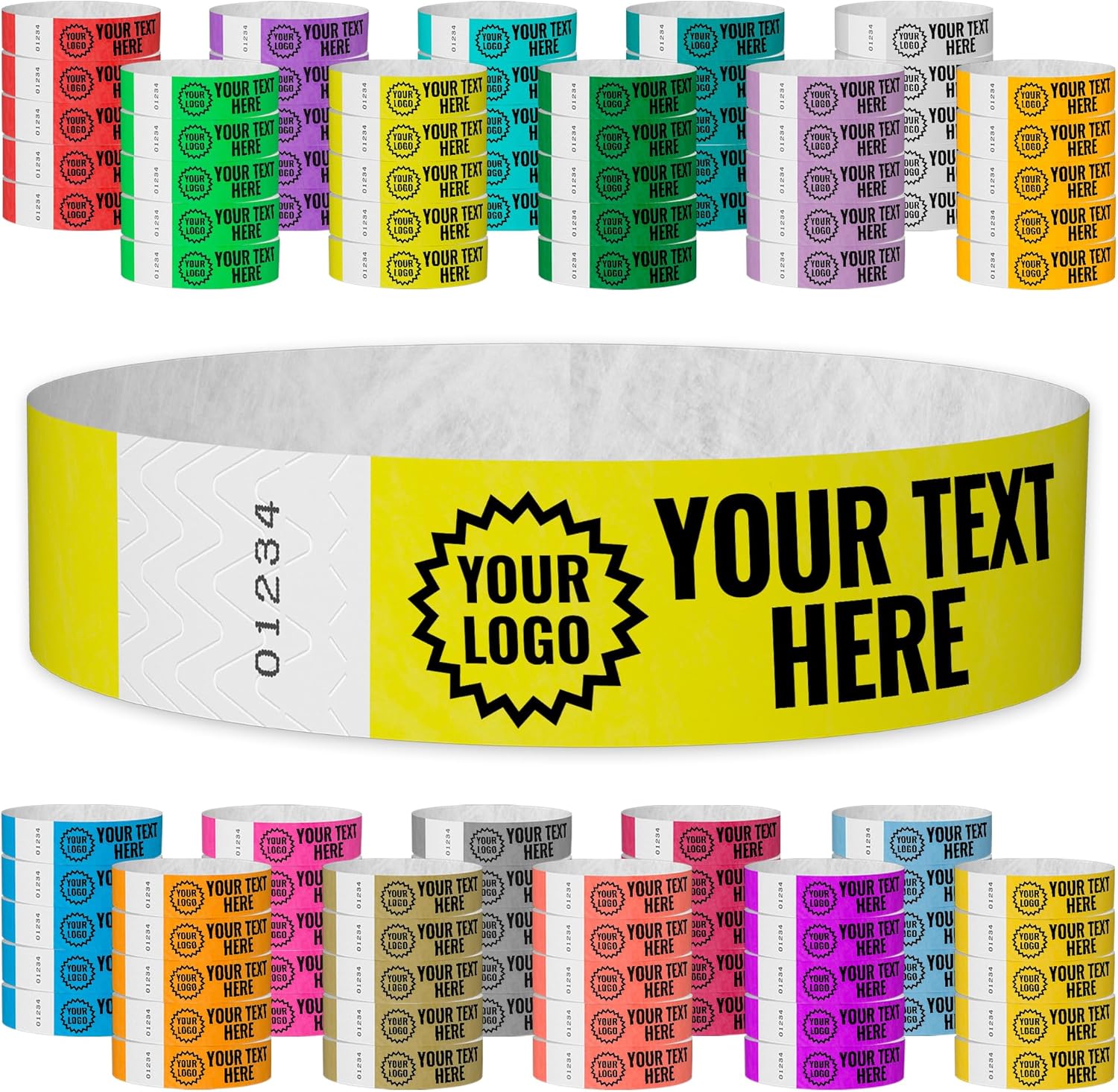 Custom Imprint Neon Yellow Tyvek Wristbands for Events and Festivals