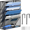Wall File Holder 6 Tier Hanging File Organizer - Space-Saving Mesh