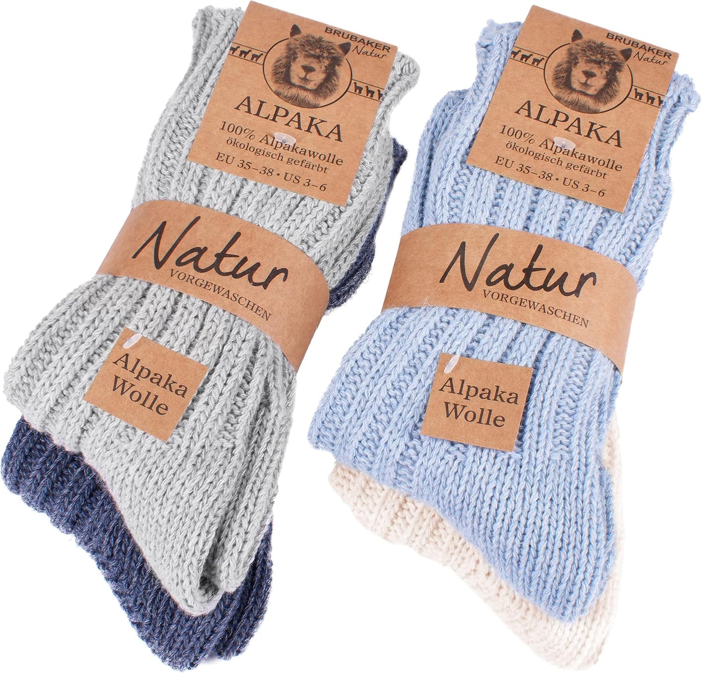 Warm Alpaca Socks for Men or Women - 4 Pairs of Comfort