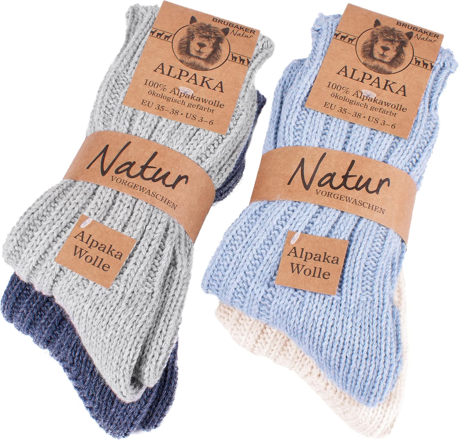 Warm Alpaca Socks for Men or Women - 4 Pairs of Comfort
