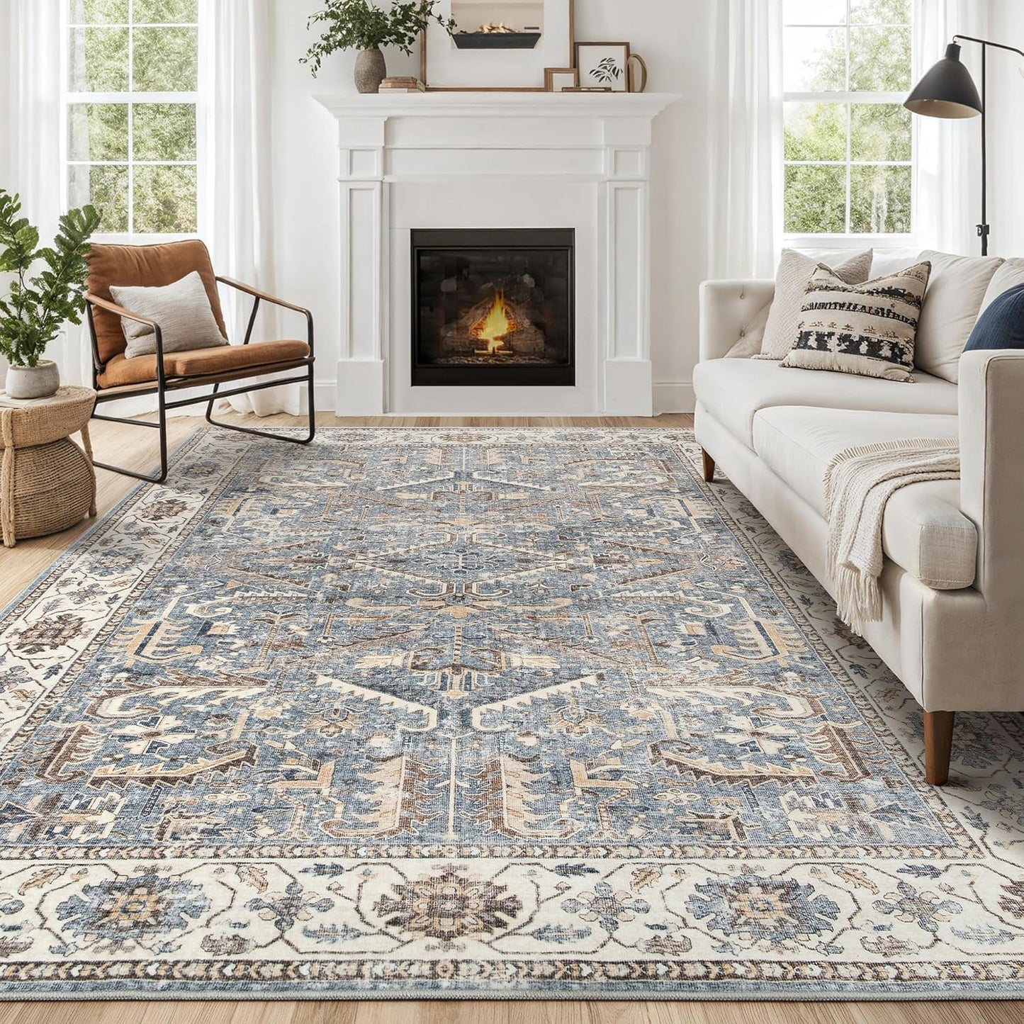 Vintage Area Rugs 8x10 for Living Room - Soft Washable Carpet