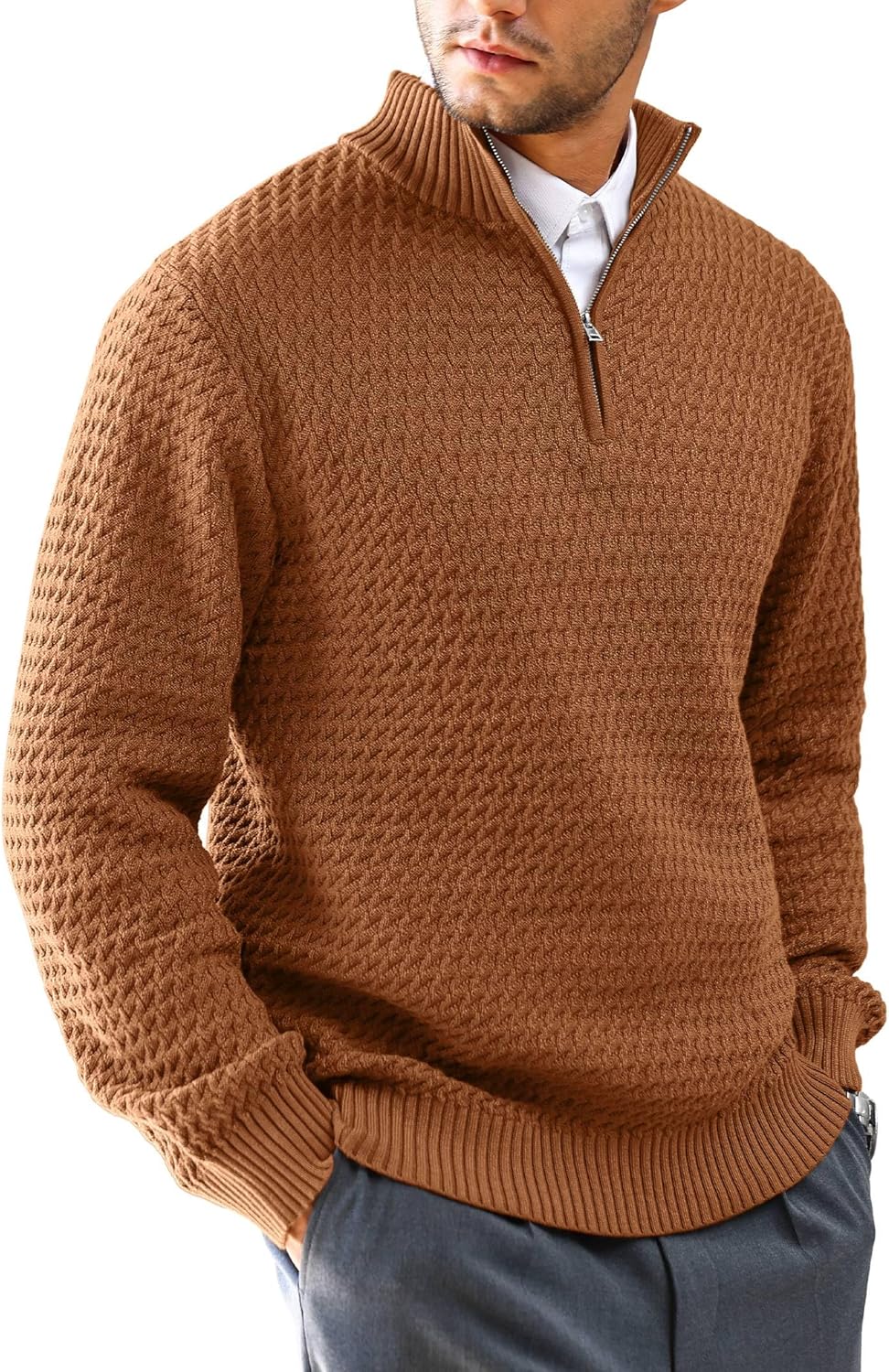 Men's Quarter-Zip Sweater for Business Casual Style and Comfort