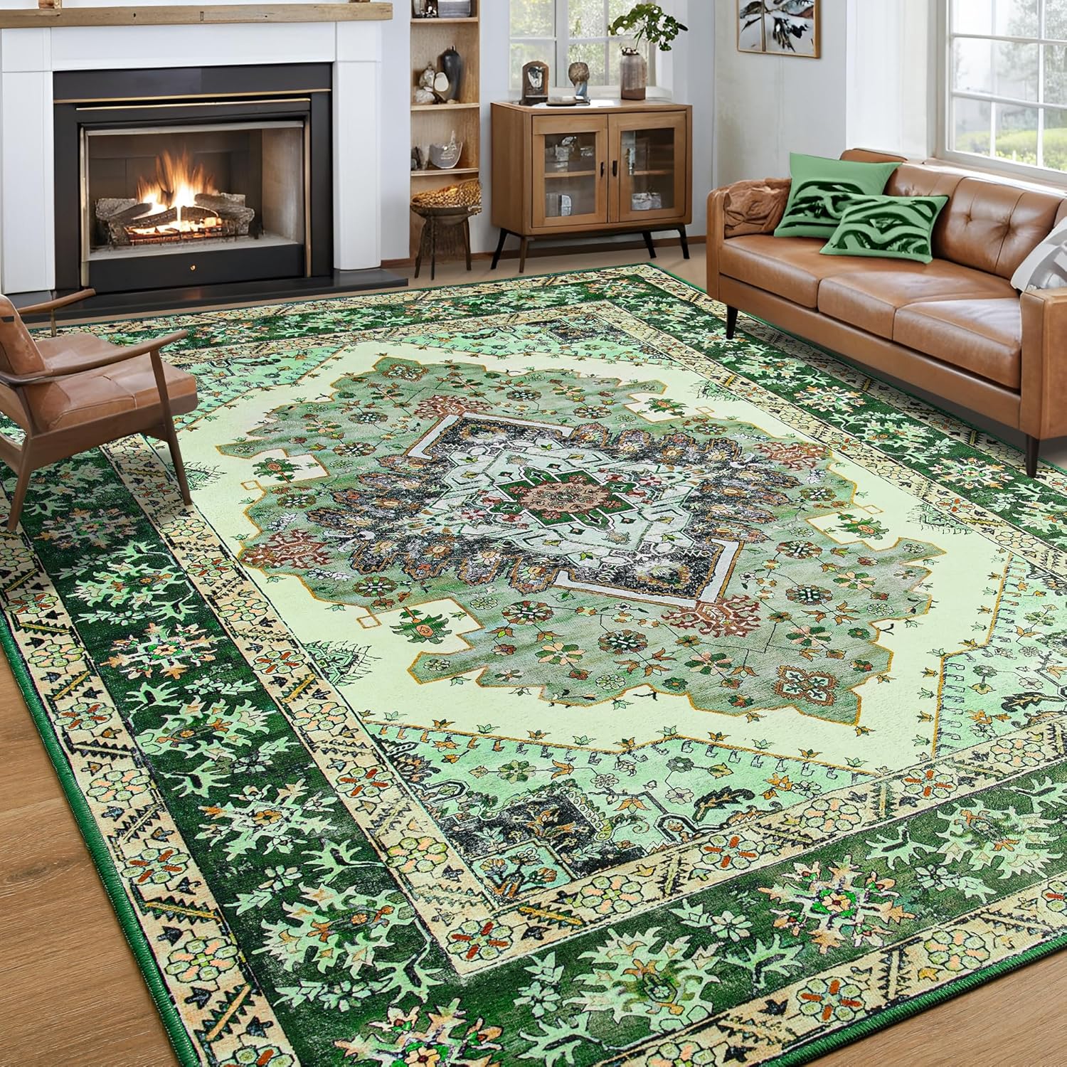Noahas Green 6x9 Area Rugs for Living Room, Vintage Design