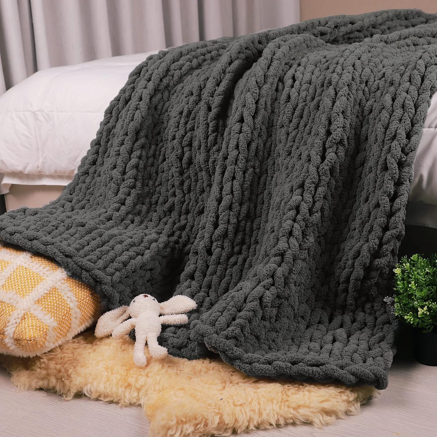 Chunky Knit Throw Blanket 60in X 80in for Cozy Fall Evenings