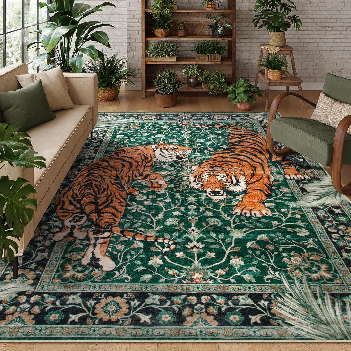 Moynesa Tiger Washable Rugs - Soft Vintage 8x10 Area Carpet