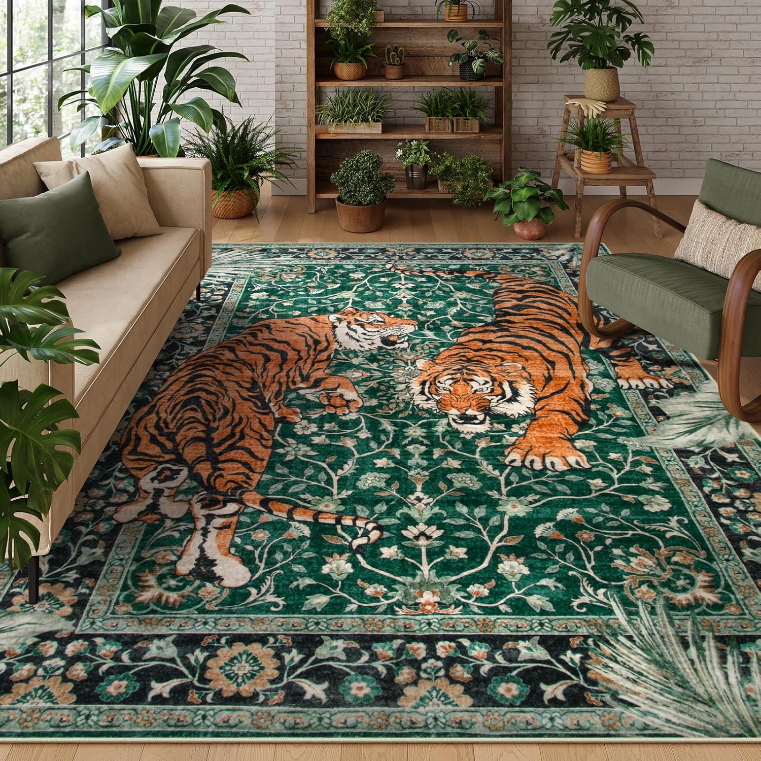 Moynesa Tiger Washable Rugs - Soft Vintage 8x10 Area Carpet