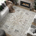 8x10 Area Rug Taupe - Washable Vintage Floral Low Pile Rug