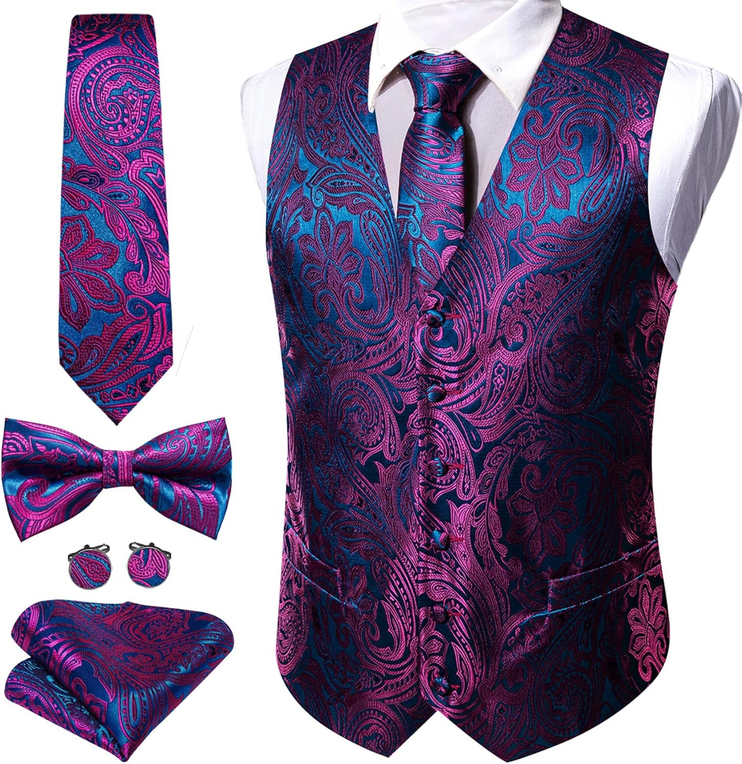 Stylish Barry.Wang Men's Suit Vest Tie Bowtie Set for Weddings