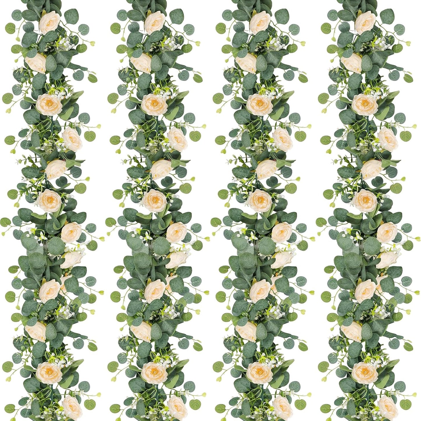 TOCHGREEN 4 Pack 24Ft Artificial Eucalyptus Flower Garland