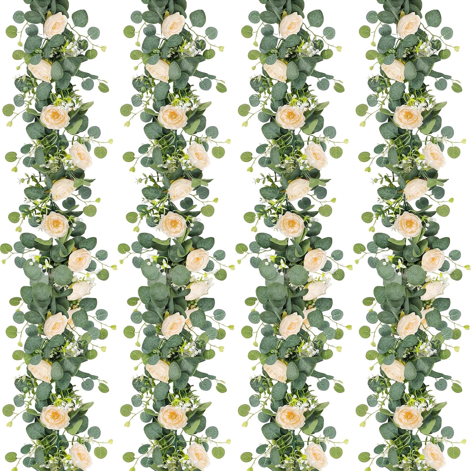 TOCHGREEN 4 Pack 24Ft Artificial Eucalyptus Flower Garland