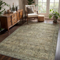 6x9 Area Rug Machine Washable Boho Rug - Ultra-Thin Sage Low Pile