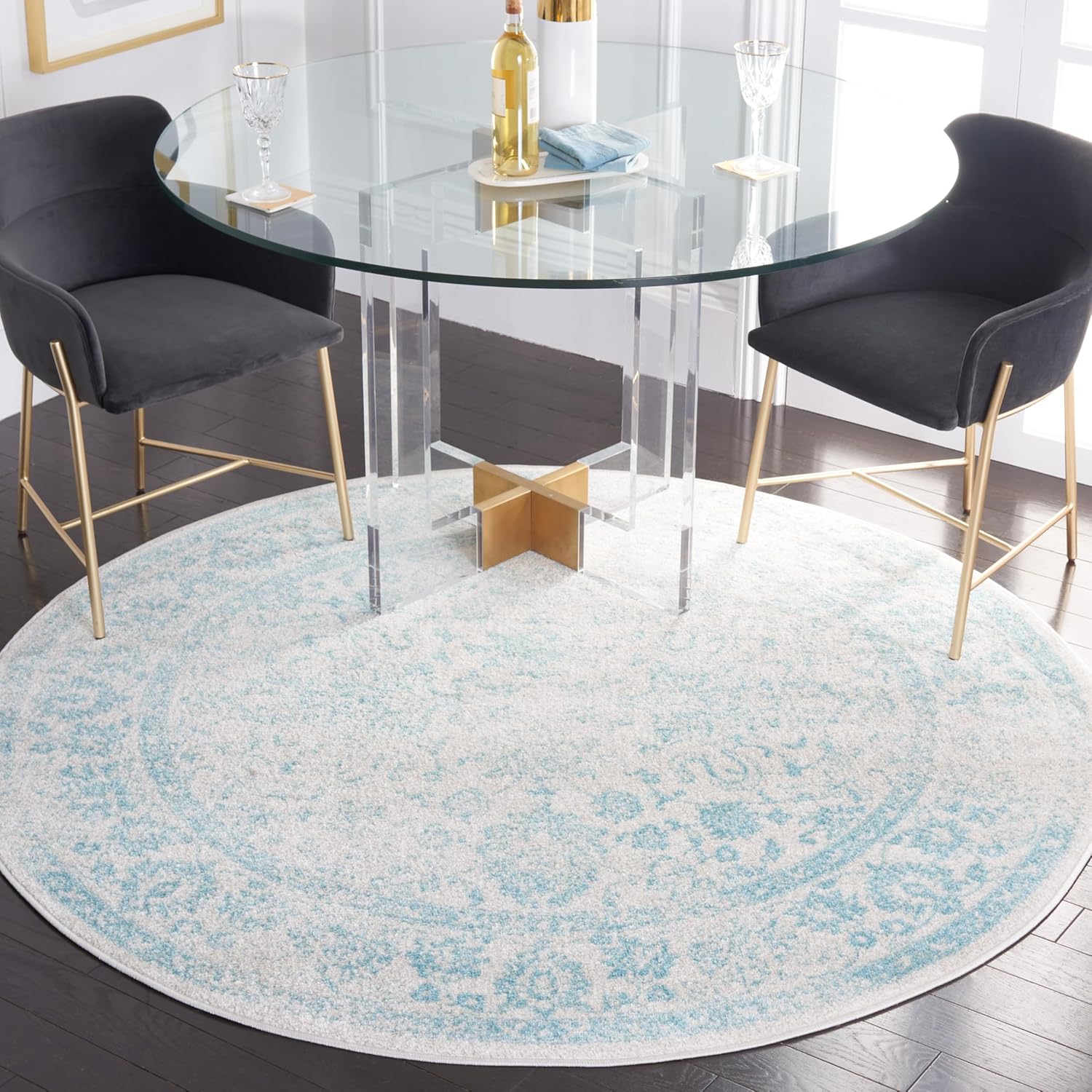 SAFAVIEH Adirondack Collection 4ft Round Ivory Light Blue Rug