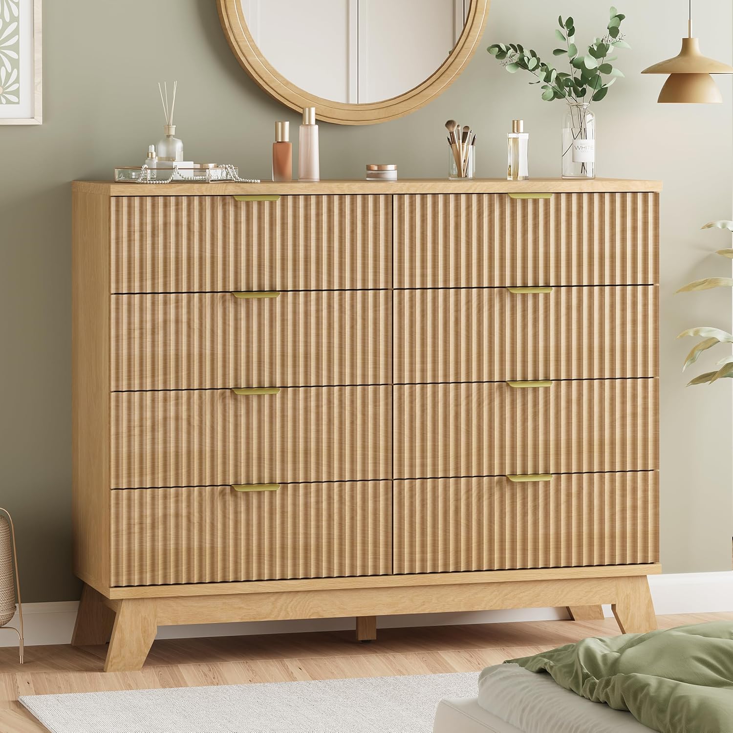 Fluted Dresser with 8 Drawers for Bedroom Storage Organizer