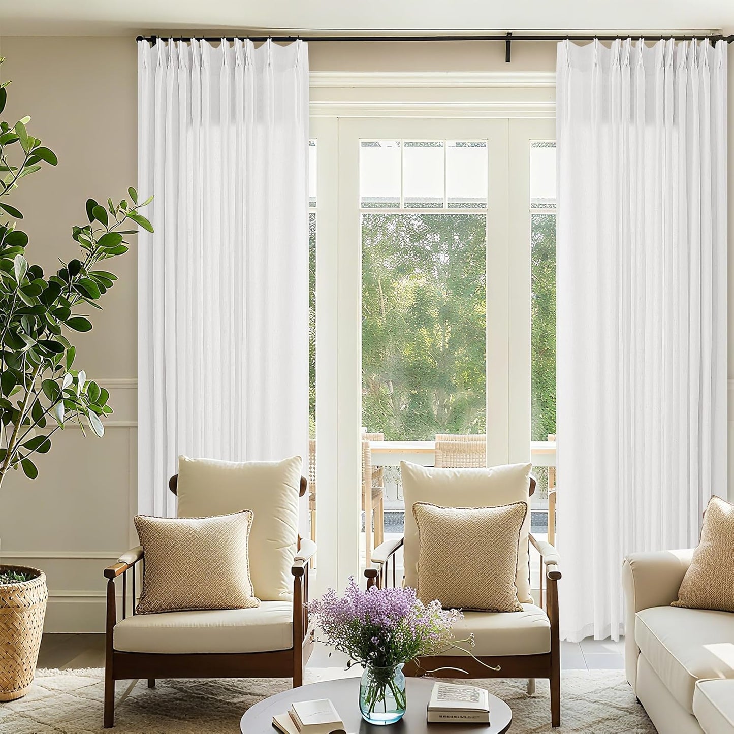 Pinch Pleat Linen Curtains 72x96 Inch for Living Room Decor