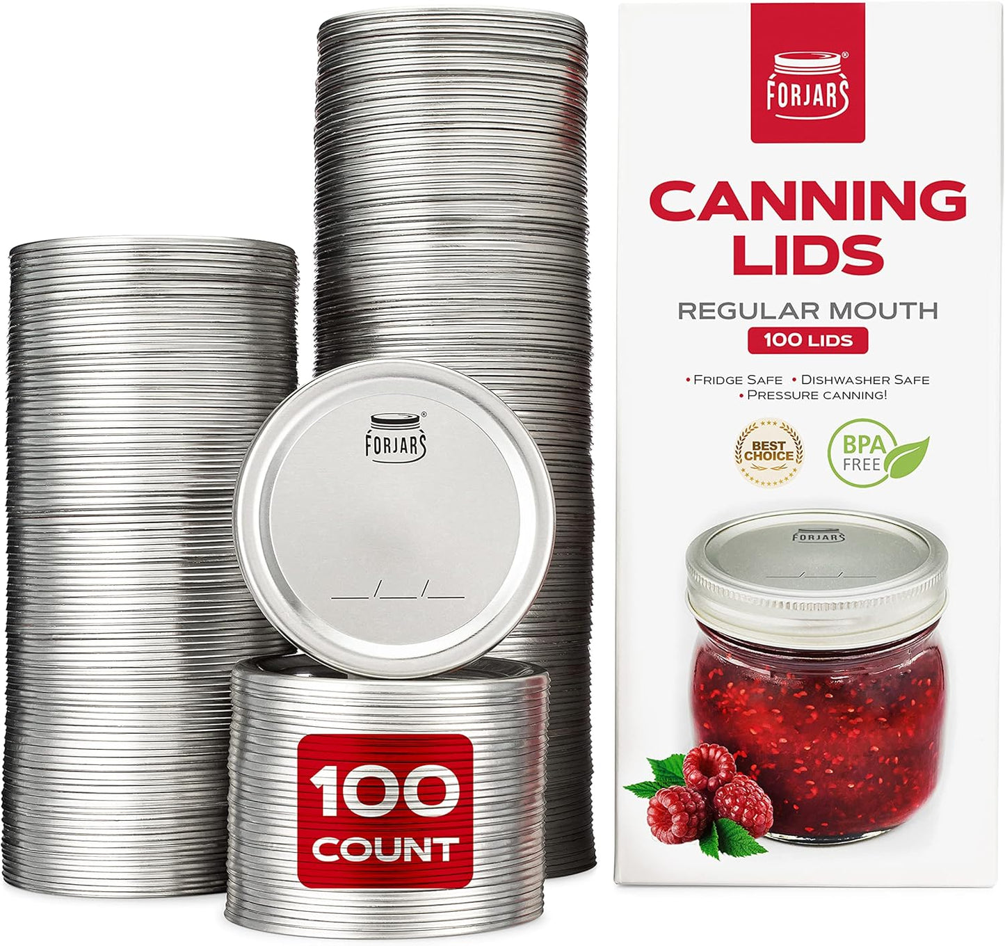 FORJARS Canning Lids Regular Mouth 100-Pack for Food Storage