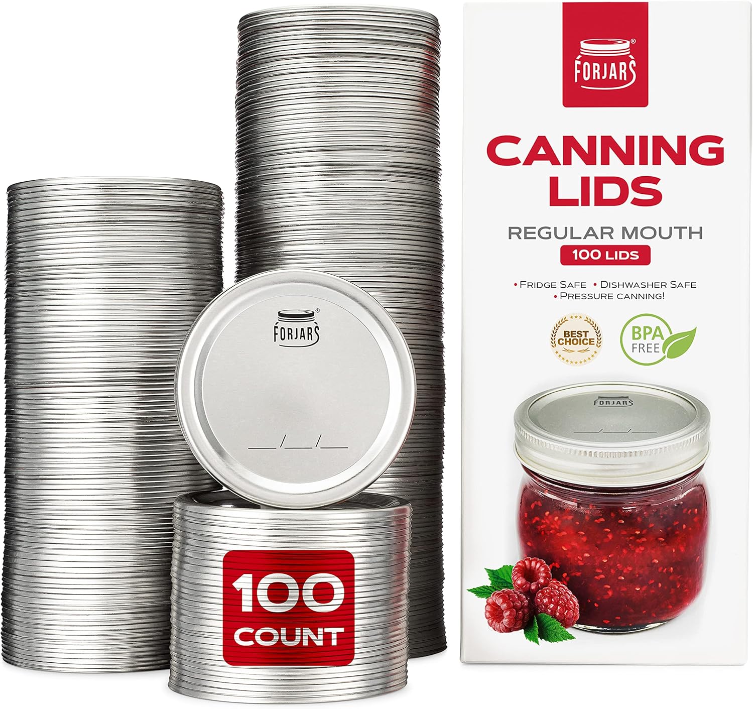 FORJARS Canning Lids Regular Mouth 100-Pack for Food Storage