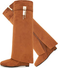Fold Over Pointy Pull-on Wedge Heel Knee Shark Boot