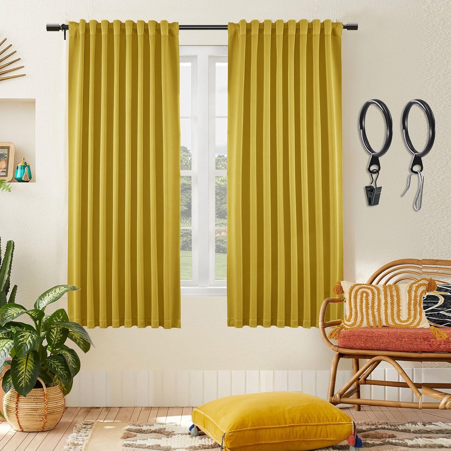 Retro Blackout Curtains 63 Inch Length for Living Room Style