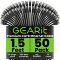 Cat 6 Ethernet Cable Pack 50-Pack 1.5 ft - Reliable 10 Gbps Patch