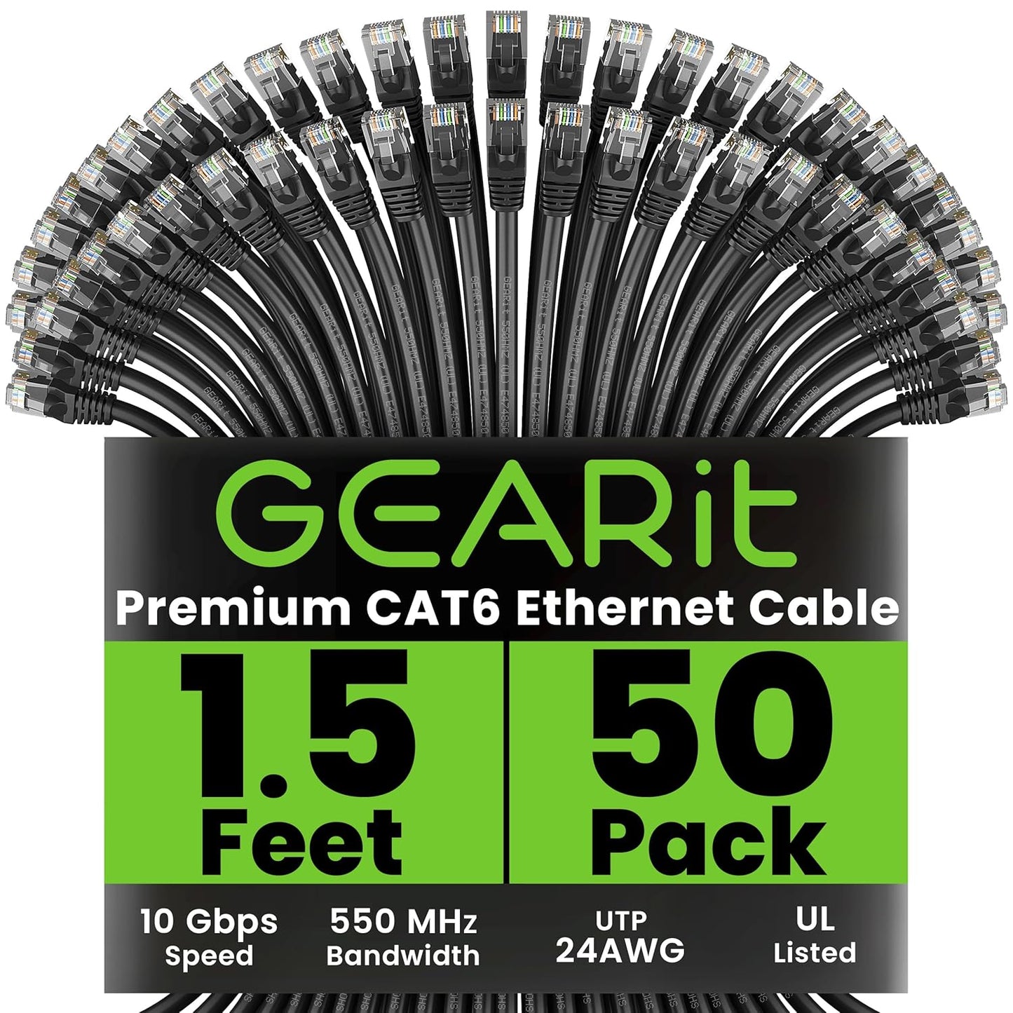 High-Performance Cat 6 Ethernet Cable Pack - 50-Pack 1.5 ft