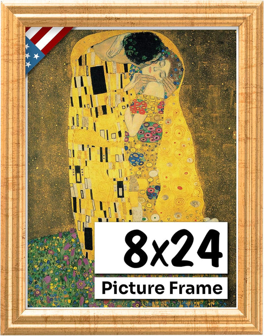 Antique Gold 8x24 Picture Frame - Handmade Solid Wood Frame