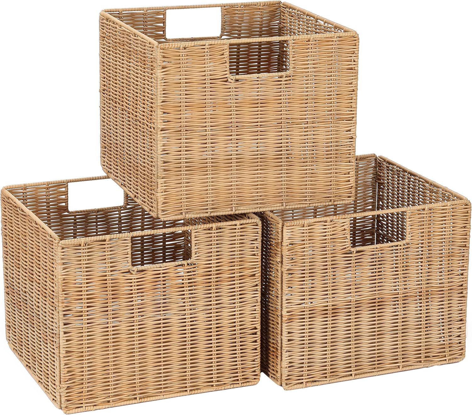 12X12X10in Plastic Wicker Storage Basket for Home Organization