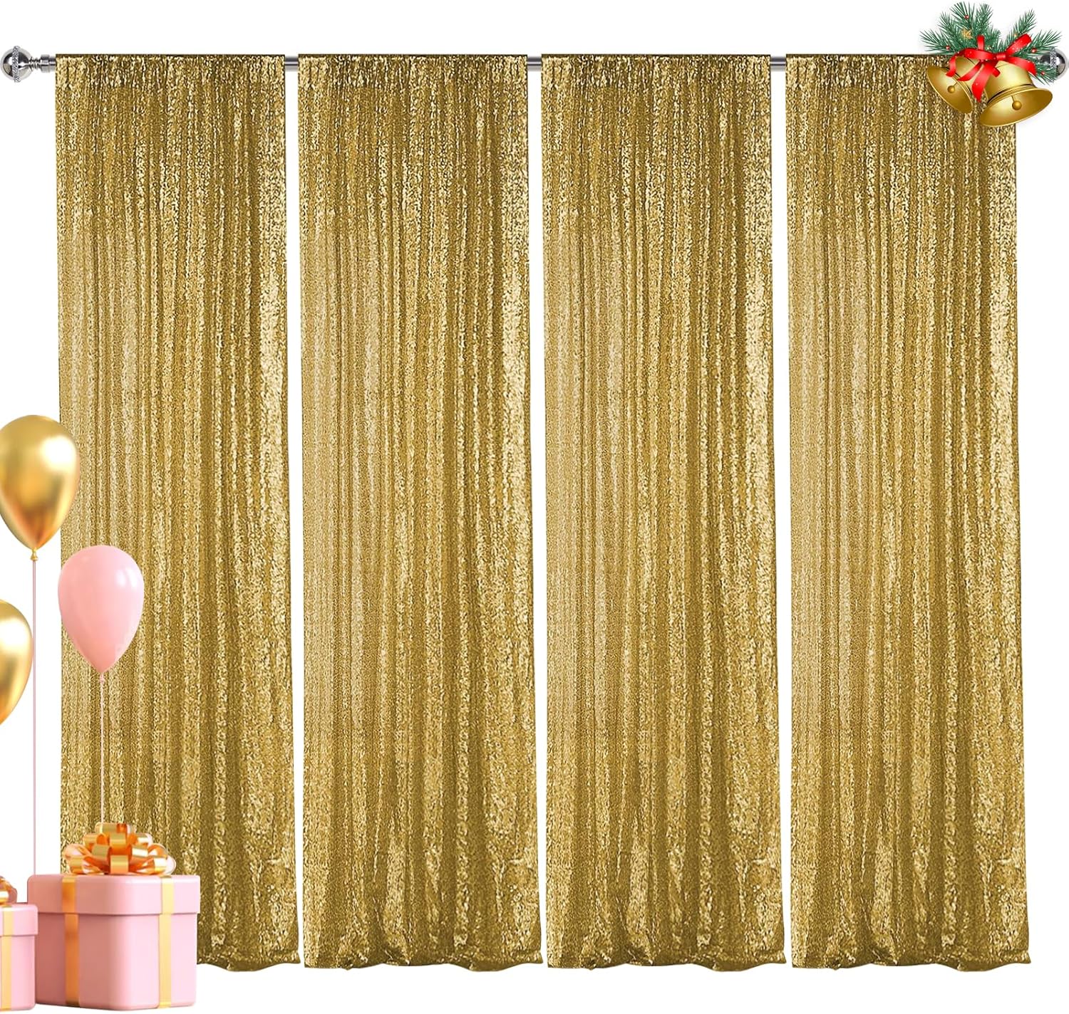 Hahuho Gold Sequin Backdrop Curtain for Stunning Party Decor