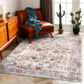 5 ft x 7 ft Washable Vintage Area Rug - Thin Non-Slip Accent Rug
