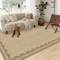 Scalloped Washable Rug 9x12 Area Rug - Soft Neutral Tan for Living