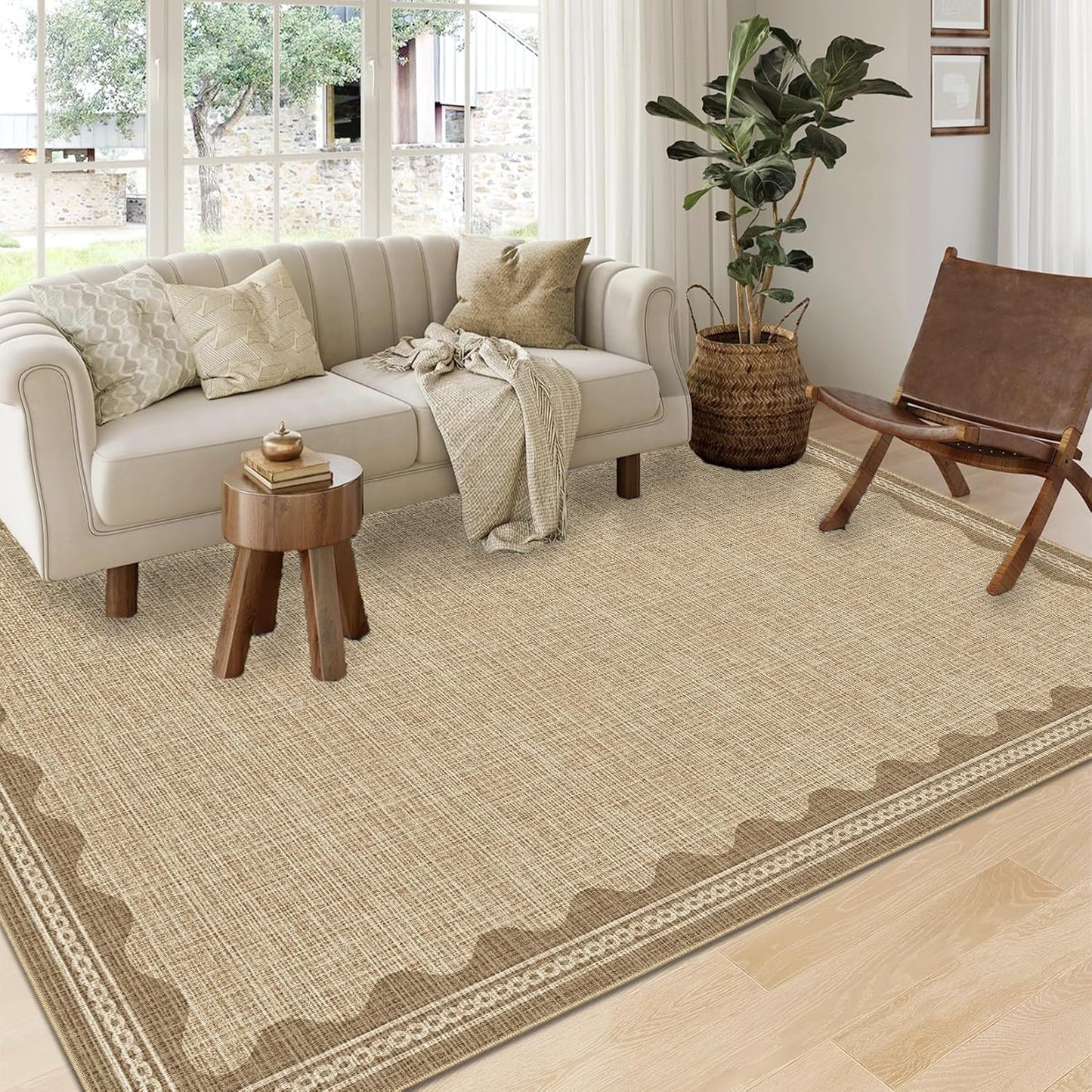 Scalloped Washable Rug 9x12 for Living Room and Bedroom Use