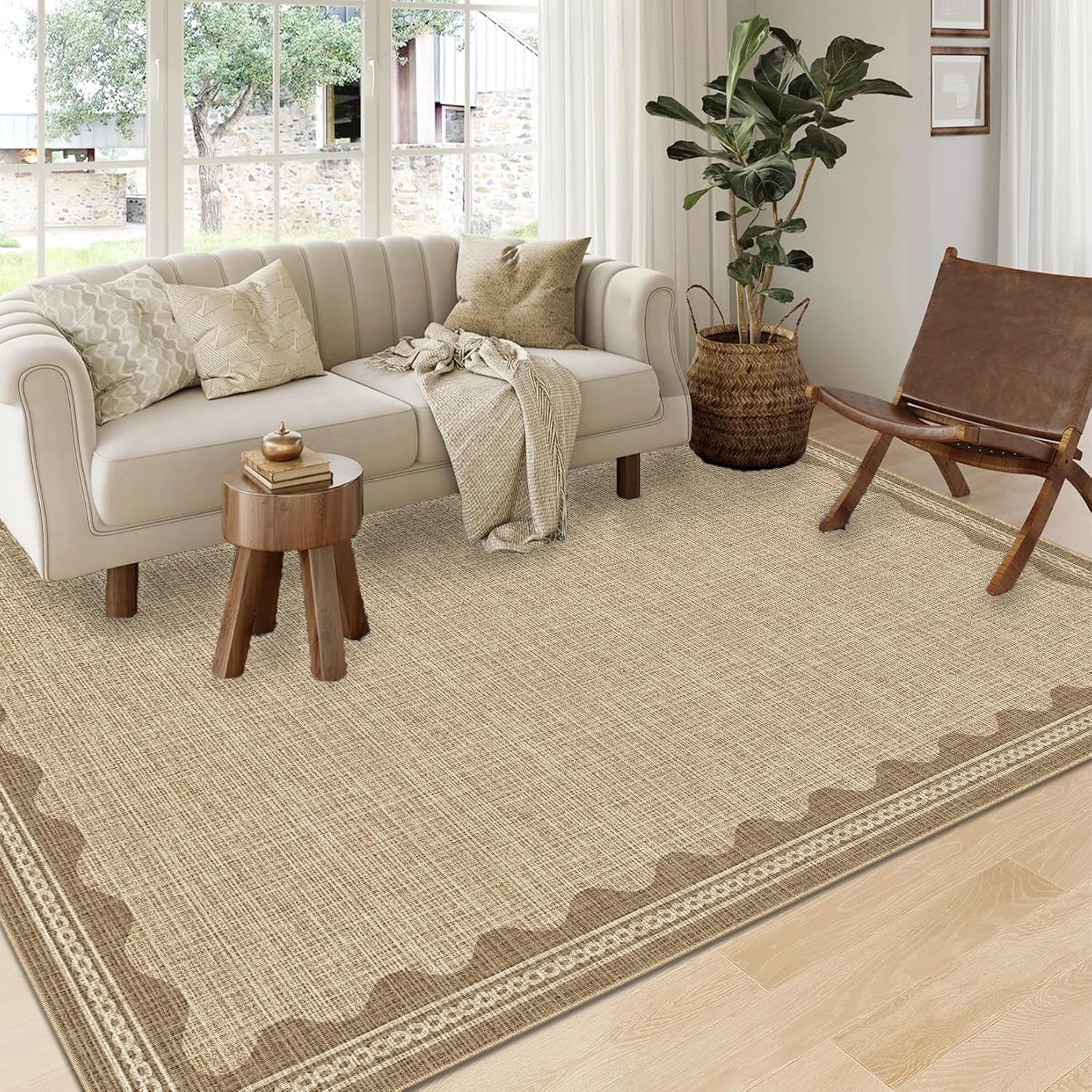 Scalloped Washable Rug 9x12 for Living Room and Bedroom Use